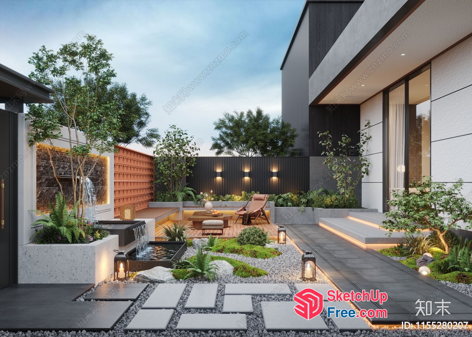 Luxurious Modern Home Exterior With Elegant Decorations And Landscaping 3D SketchUp File