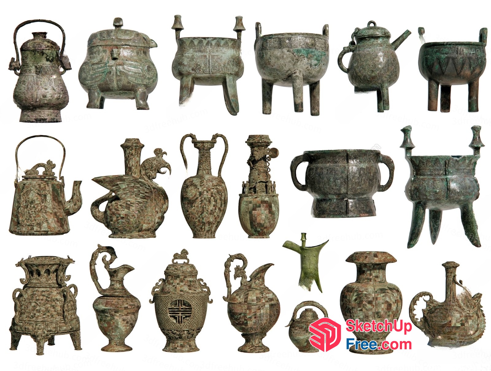 Ancient Chinese Bronze Vessels Collection 3D SketchUp File