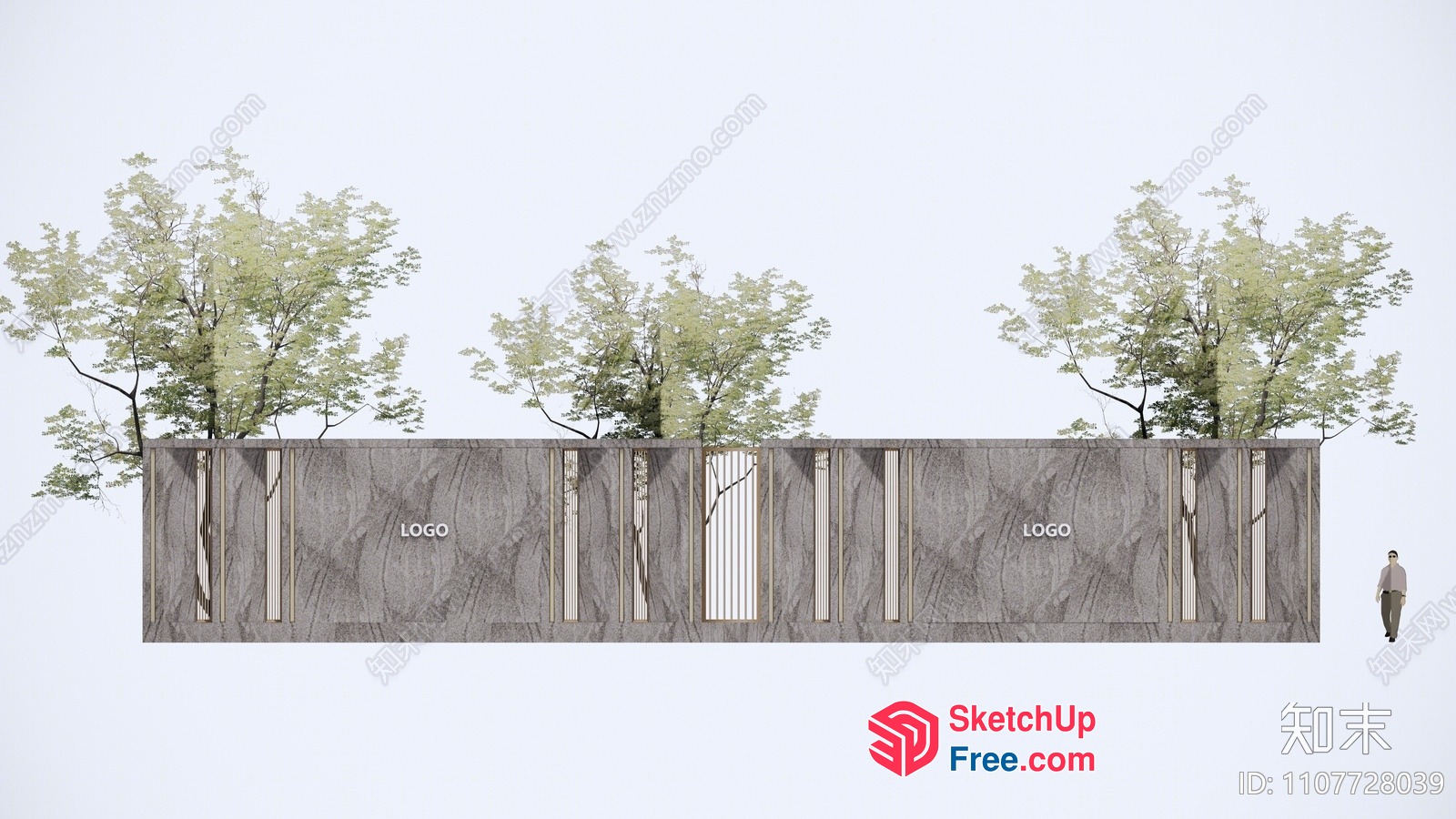 Exterior Wall With Trees 3D SketchUp File