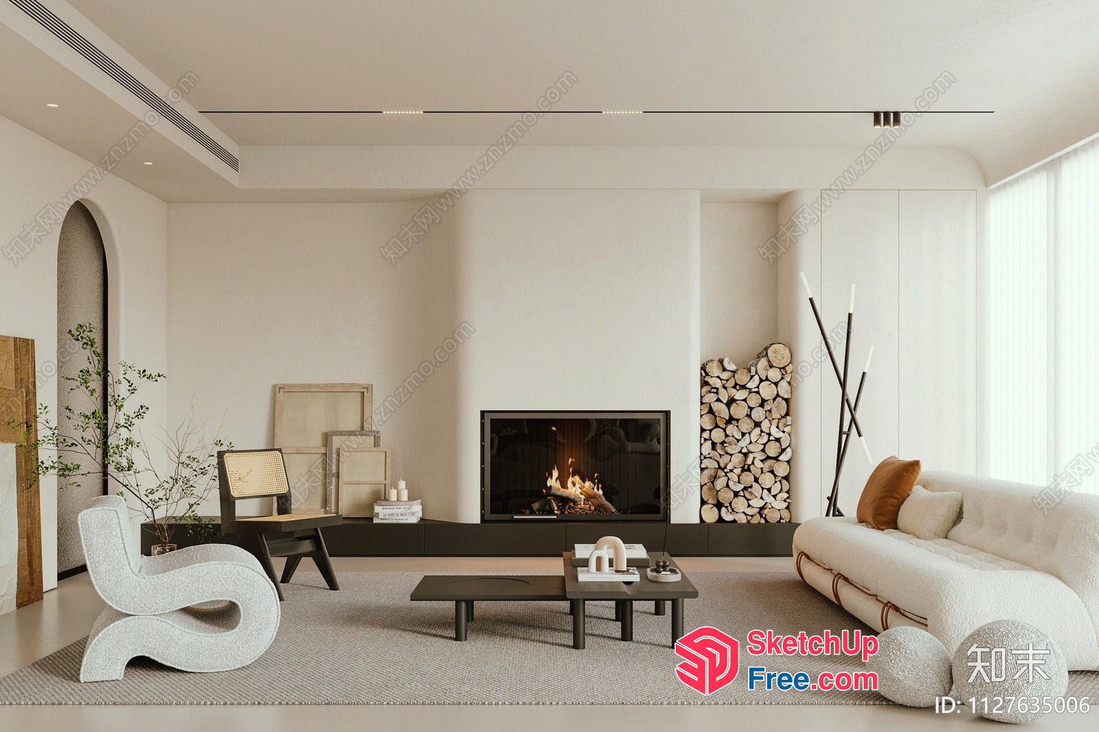 Modern Minimalist Living Room With Fireplace 3D SketchUp File