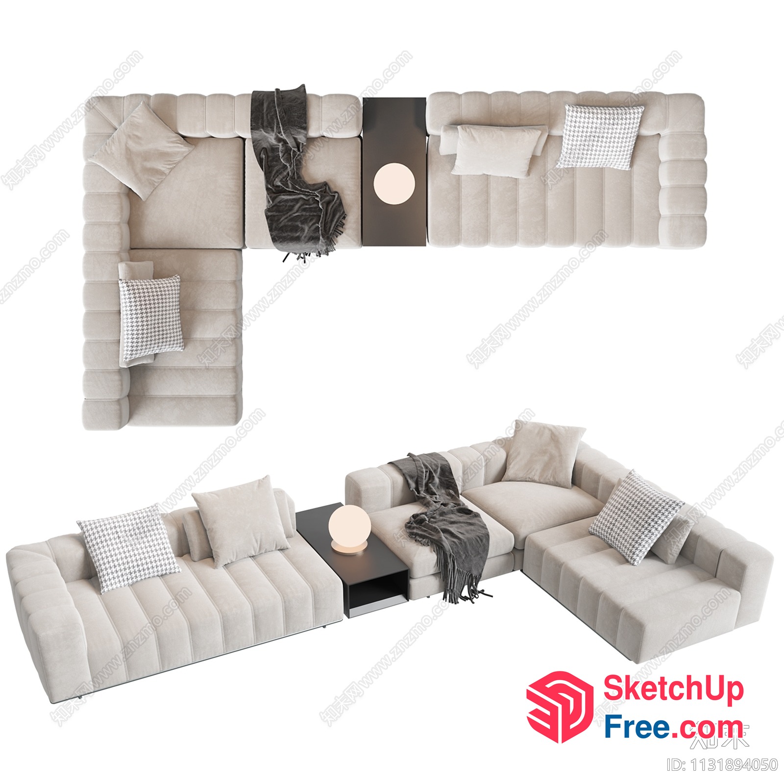 Modern Living Room With Beige Furniture And Accessories 3D SketchUp File