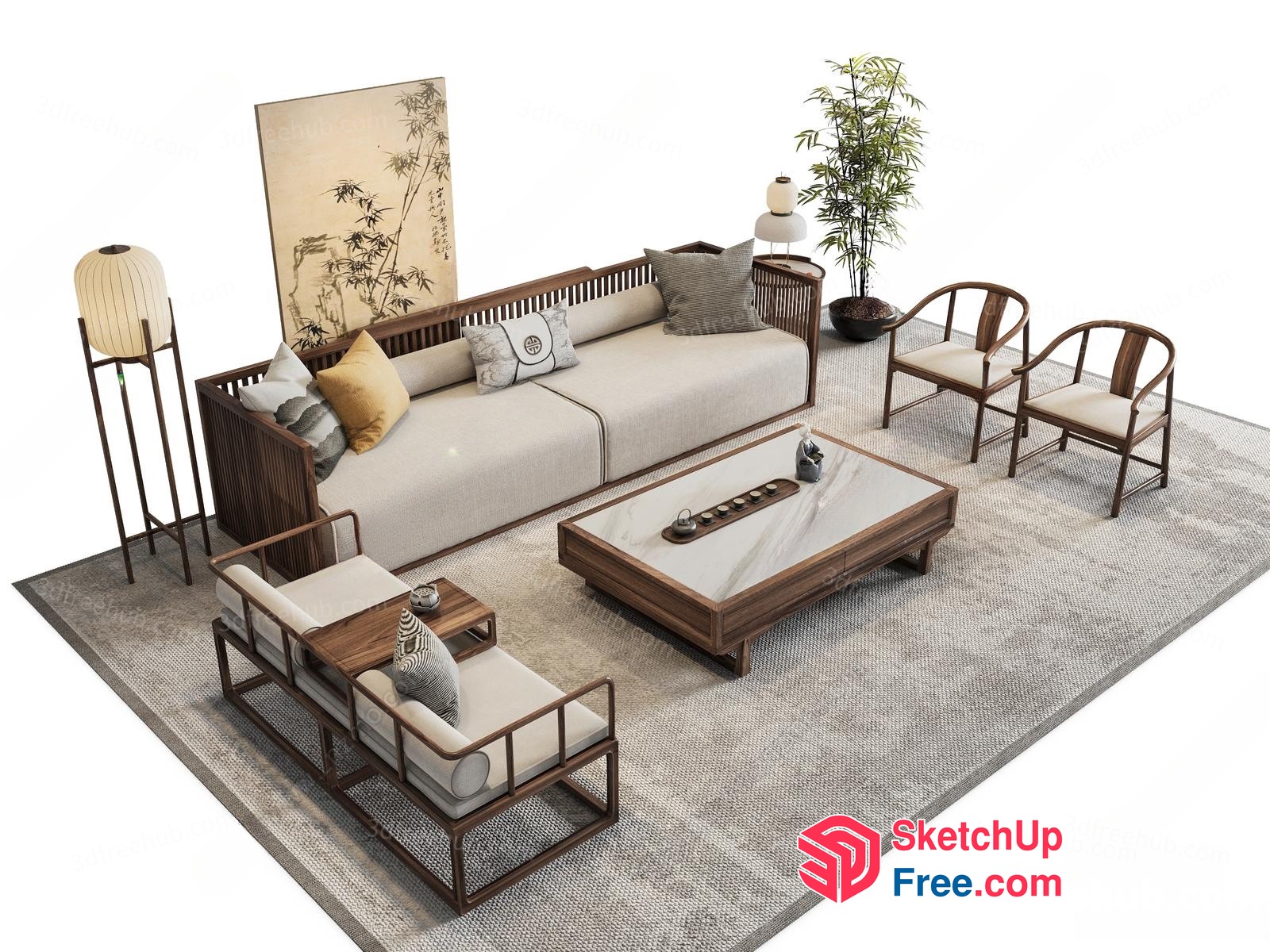 Asian-Inspired Living Room Furniture 3D SketchUp File