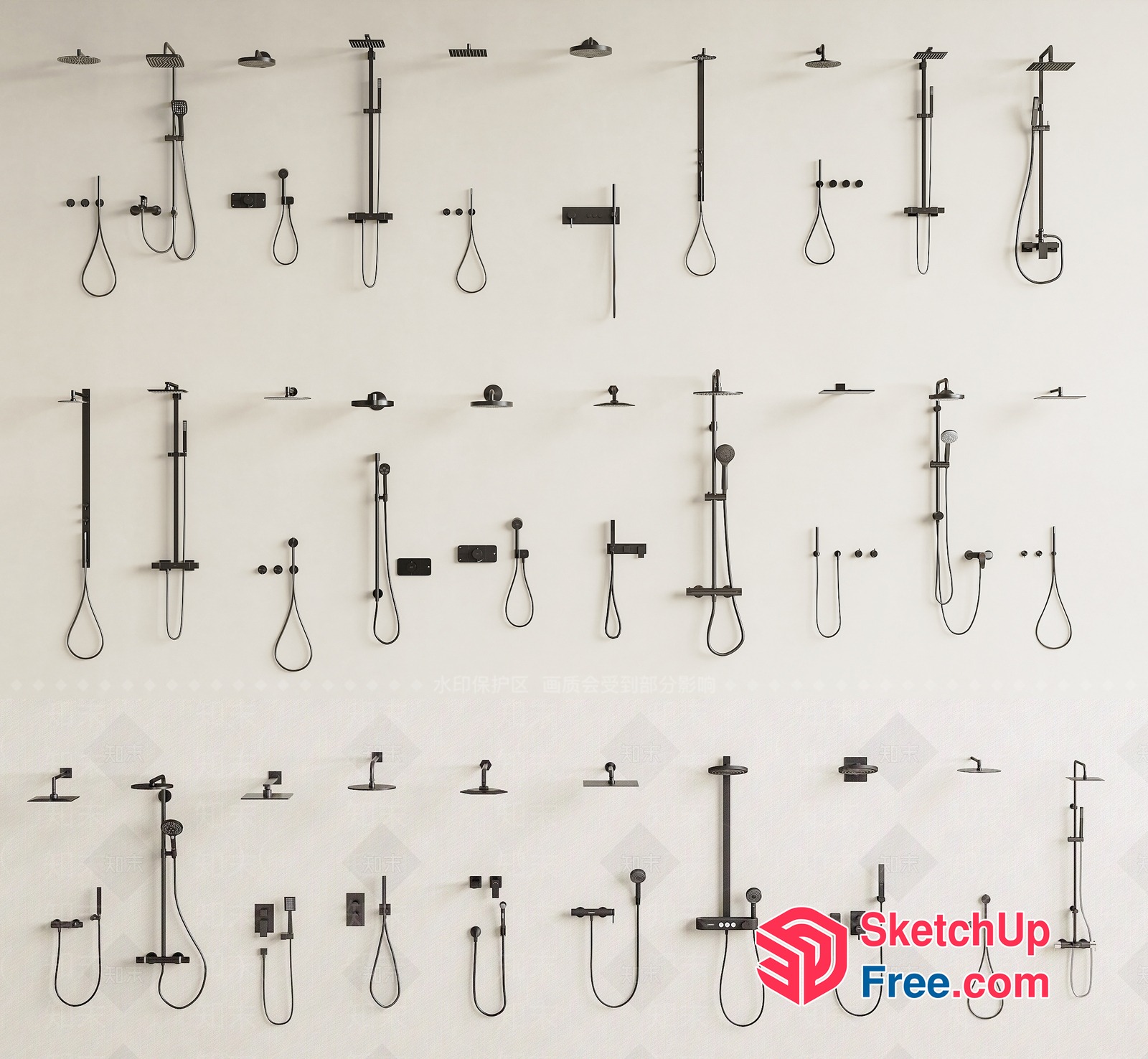 Shower Head Designs In Various Styles And Materials 3D SketchUp File