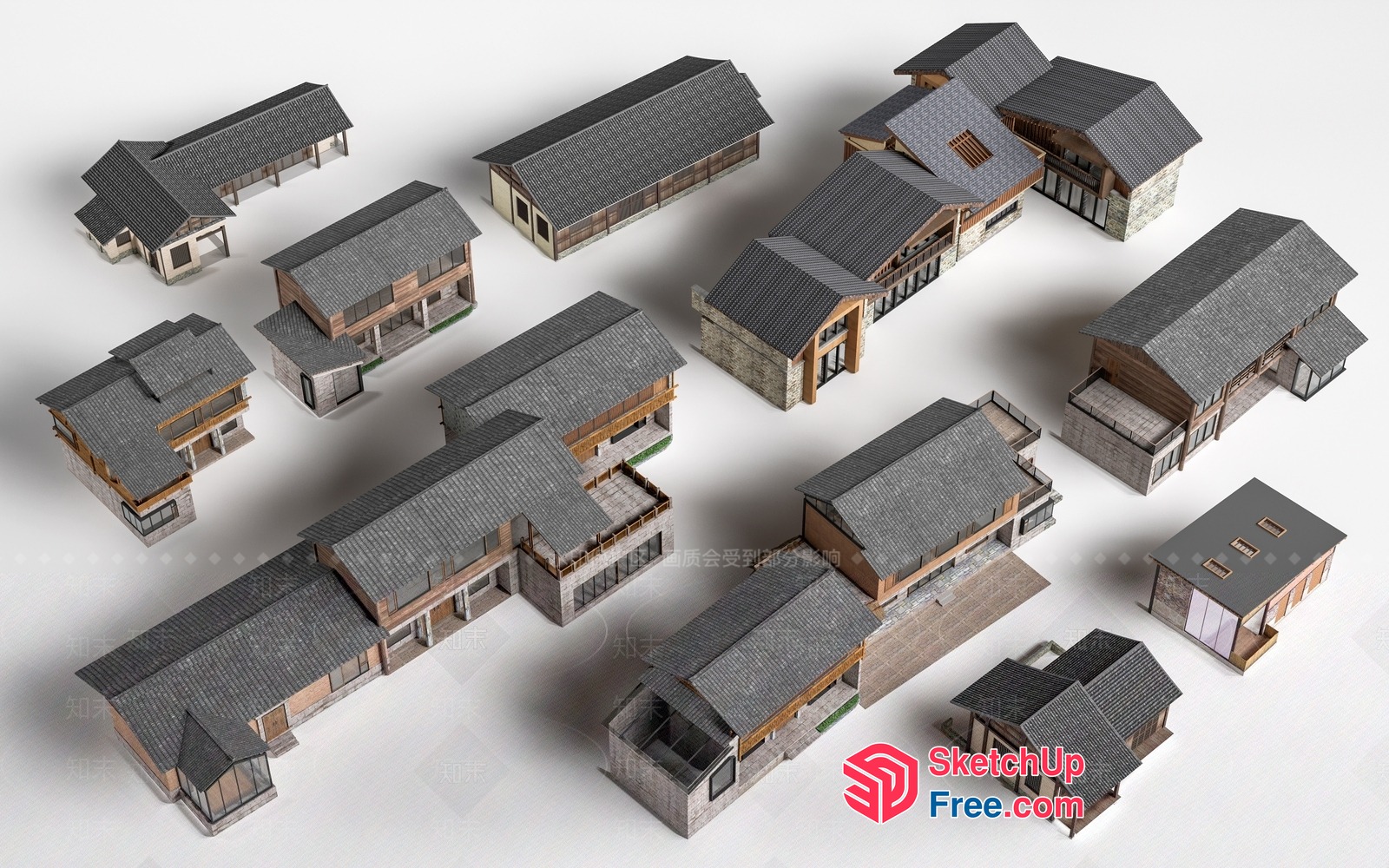 Asian-Inspired Residential Complex 3D SketchUp File