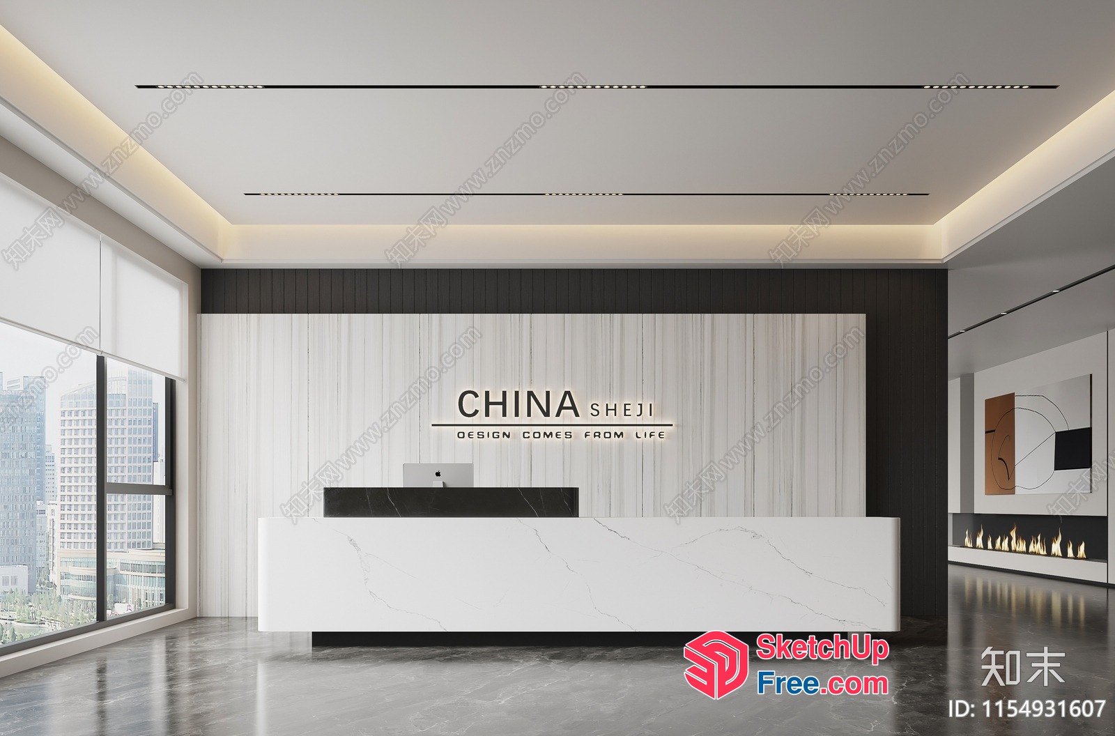 Modern Reception Desk With Elegant Backdrop 3D SketchUp File