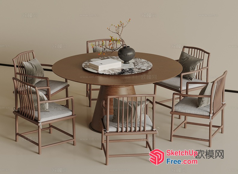 Round Table And Six Chairs In A Minimalist Style 3D SketchUp File