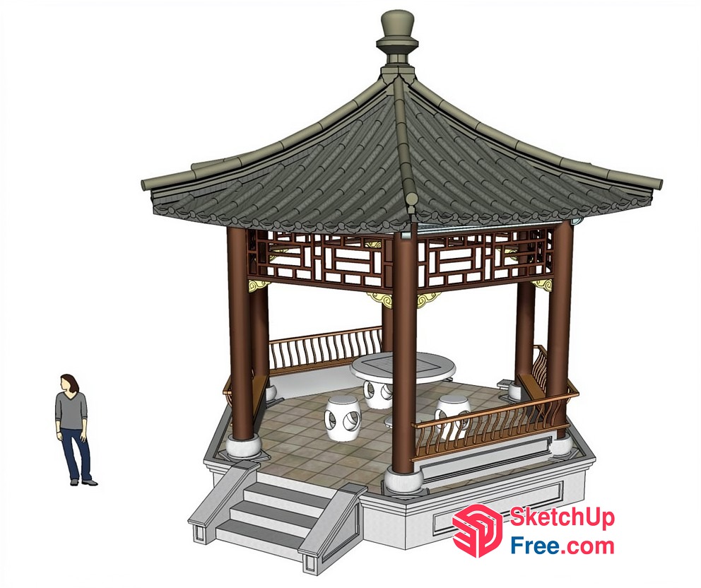 Traditional Chinese Pavilion With Roof Synthesis 3D SketchUp File