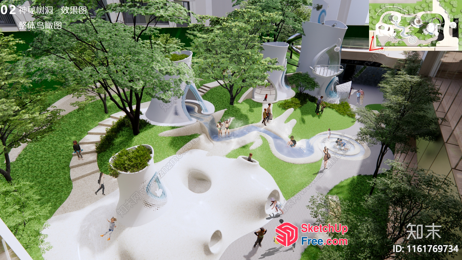 Futuristic White Sculpted Park With Sleek Structures 3D SketchUp File