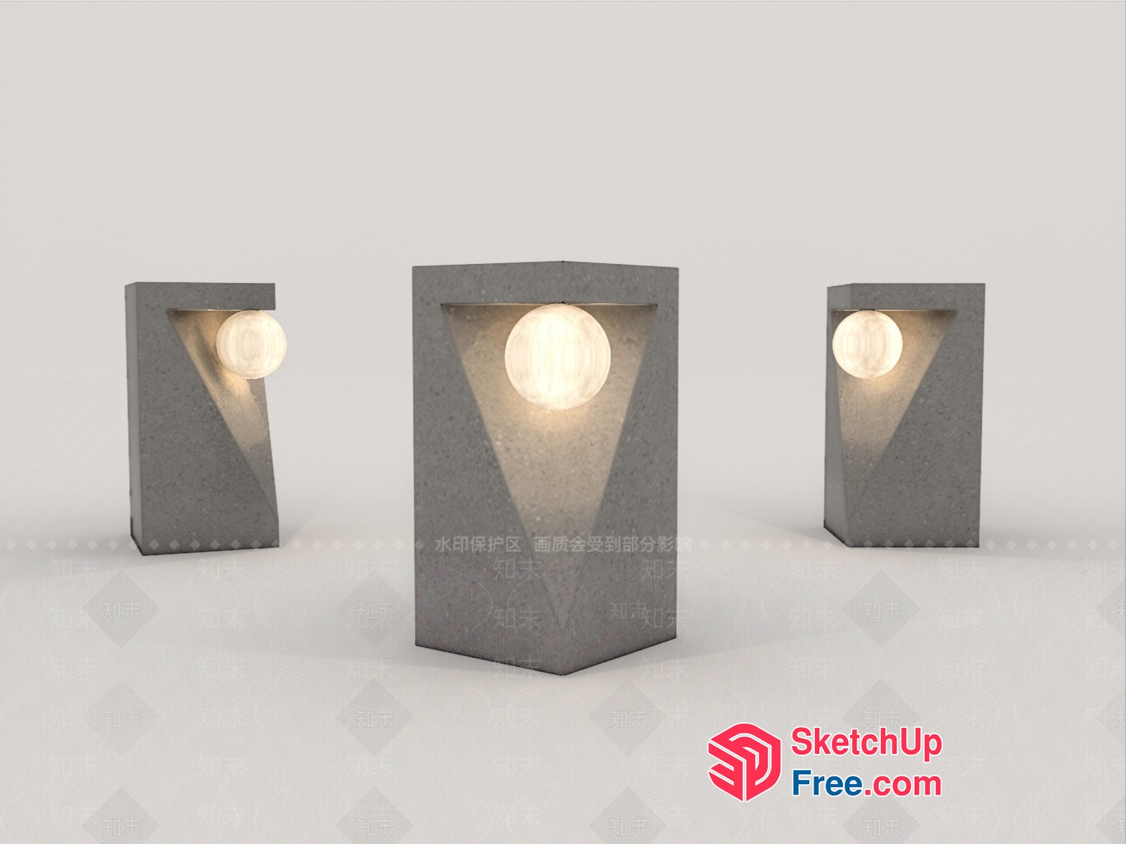 Modern Concrete Pillars With Spherical Lighting 3D SketchUp File