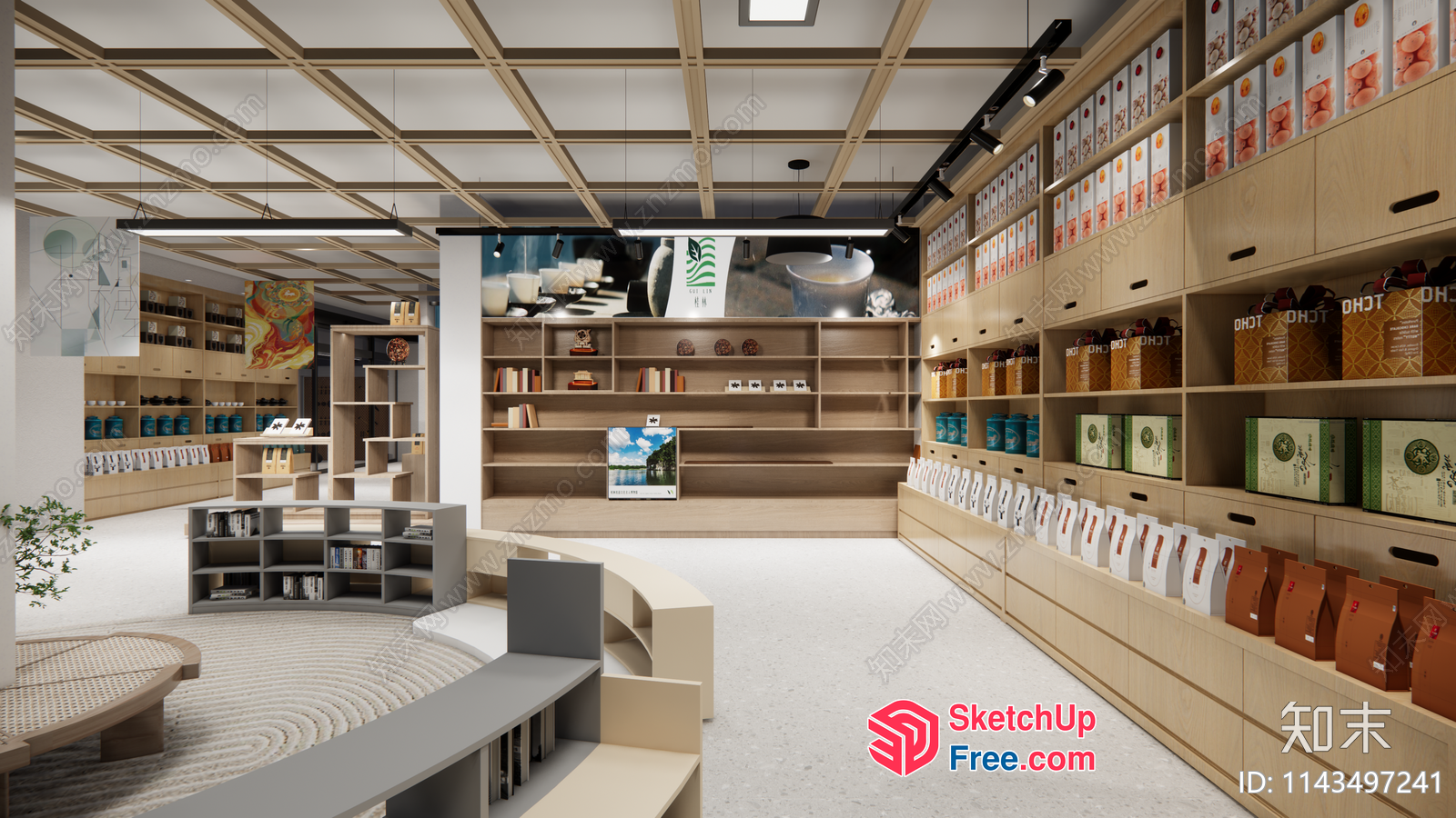Modern Store With Wooden Shelves And White Floors 3D SketchUp File