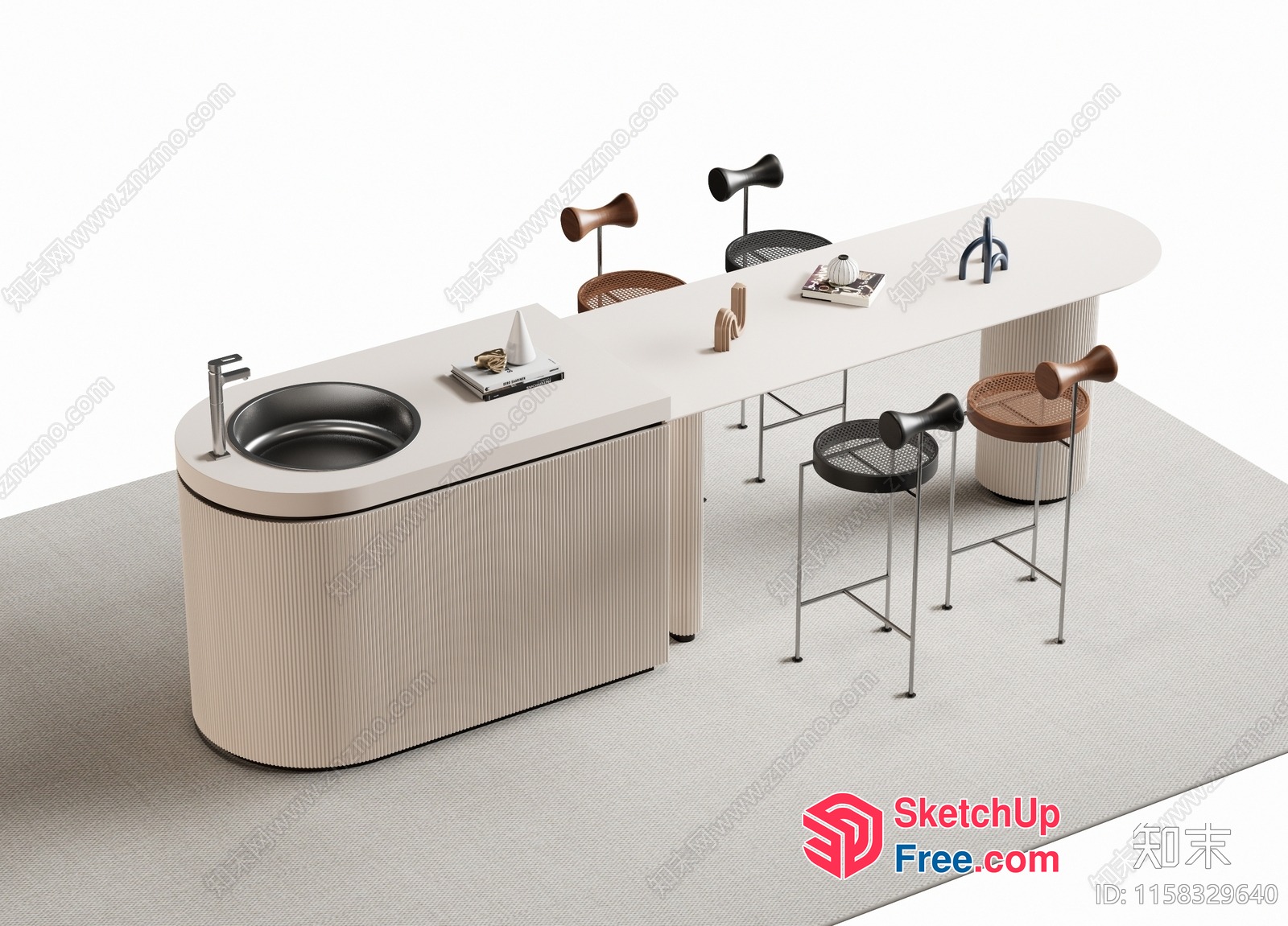 Modern Minimalist Kitchen Island With Built-In Sink 3D SketchUp File