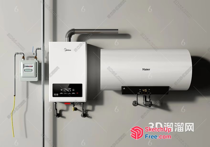 Modern White Wall-Mounted Water Heater And Storage Tank 3D SketchUp File