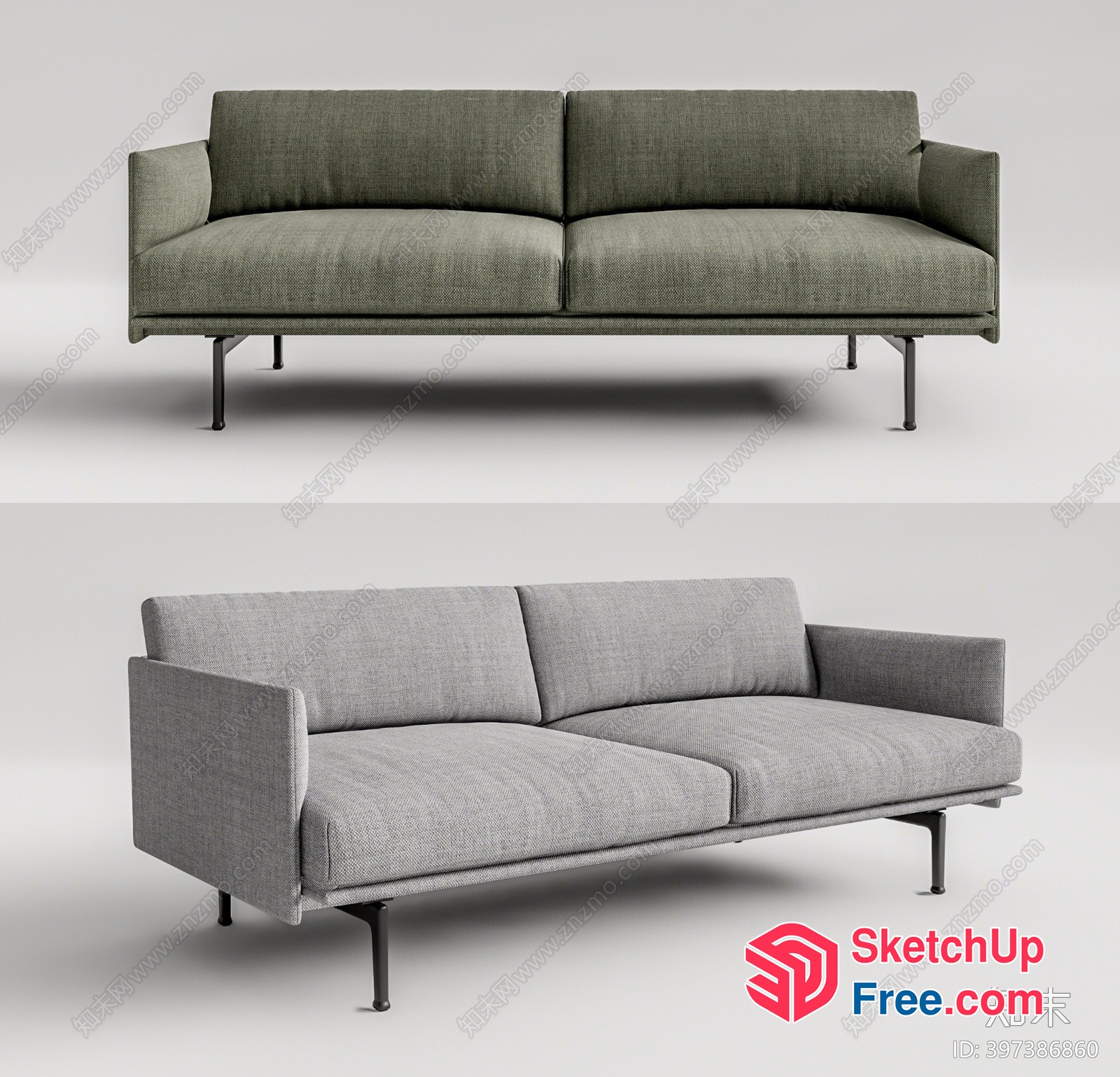 Mid-Century Modern Grey Sofa Set 3D SketchUp File
