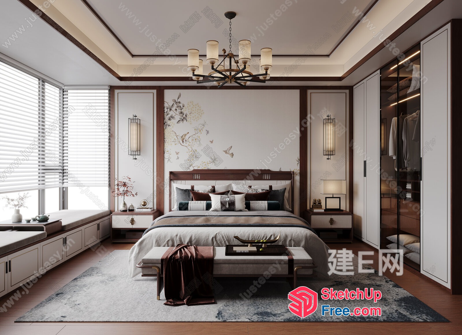 Elegant And Sophisticated Modern Chinese-Inspired Bedroom Interior 3D SketchUp File