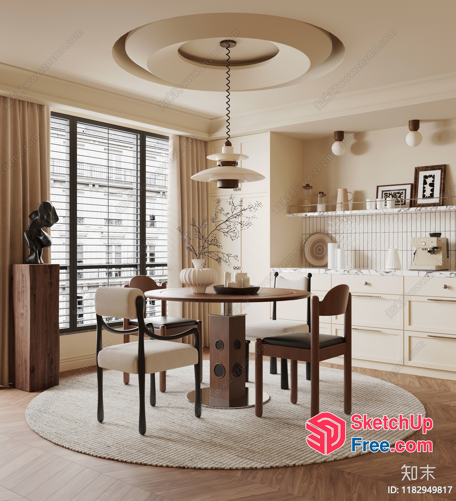 Modern Minimalist Dining Room With White And Brown Decor 3D SketchUp File