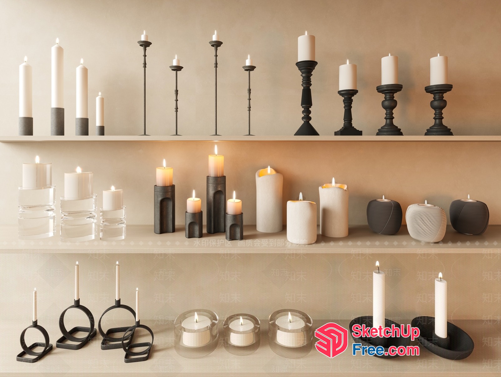 Modern Candle Decor In Black And White 3D SketchUp File