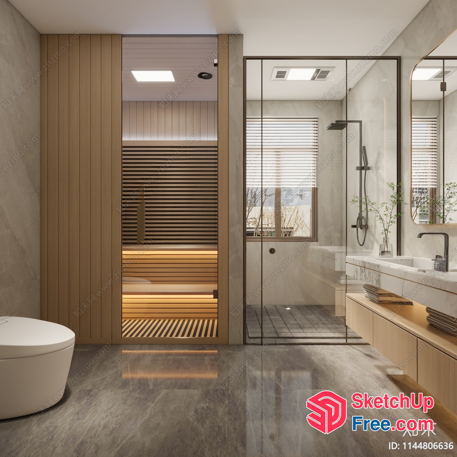 Modern Bathroom With Sleek Glass Shower And Marble Flooring 3D SketchUp File