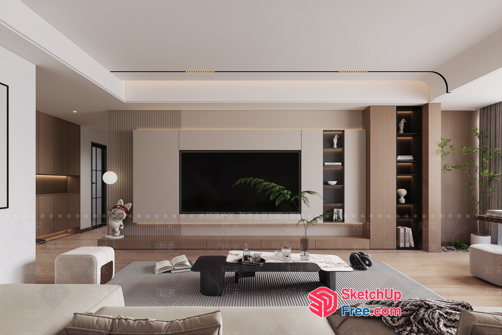 Minimalist Living Room With Modern Furniture And Natural Elements 3D SketchUp File