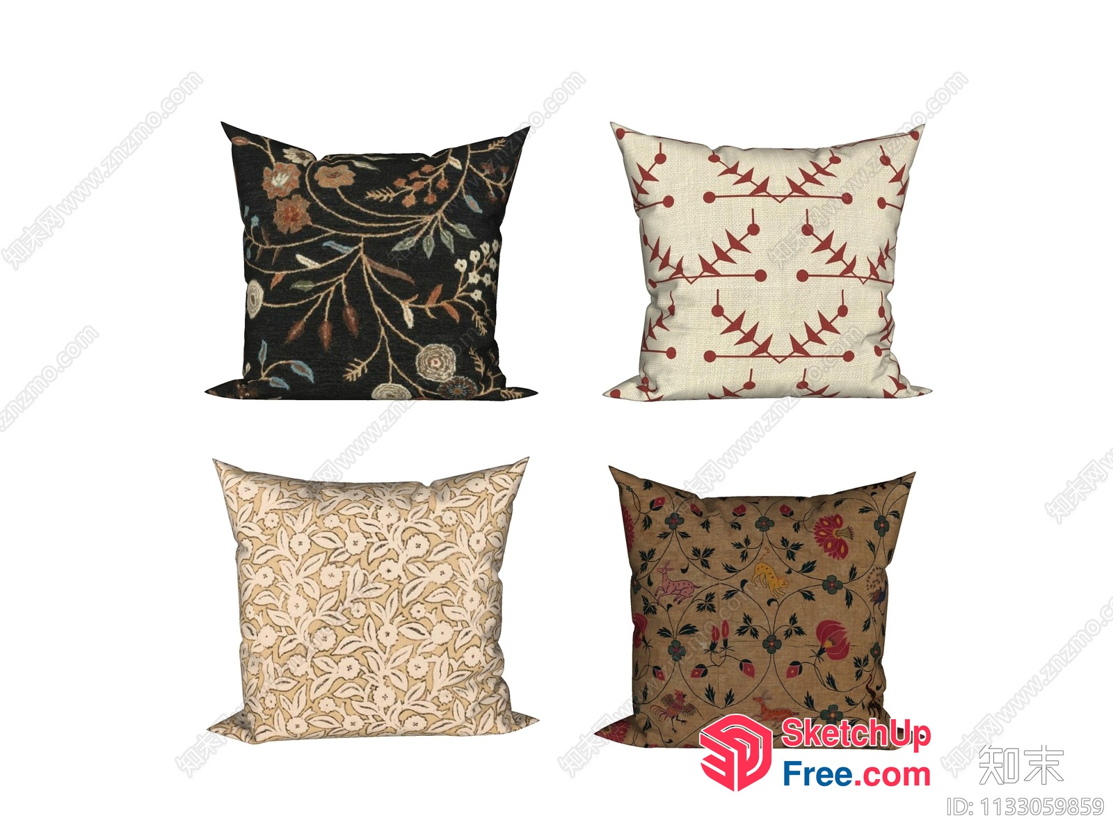 Floral Patterned Pillows In Neutral Tones 3D SketchUp File