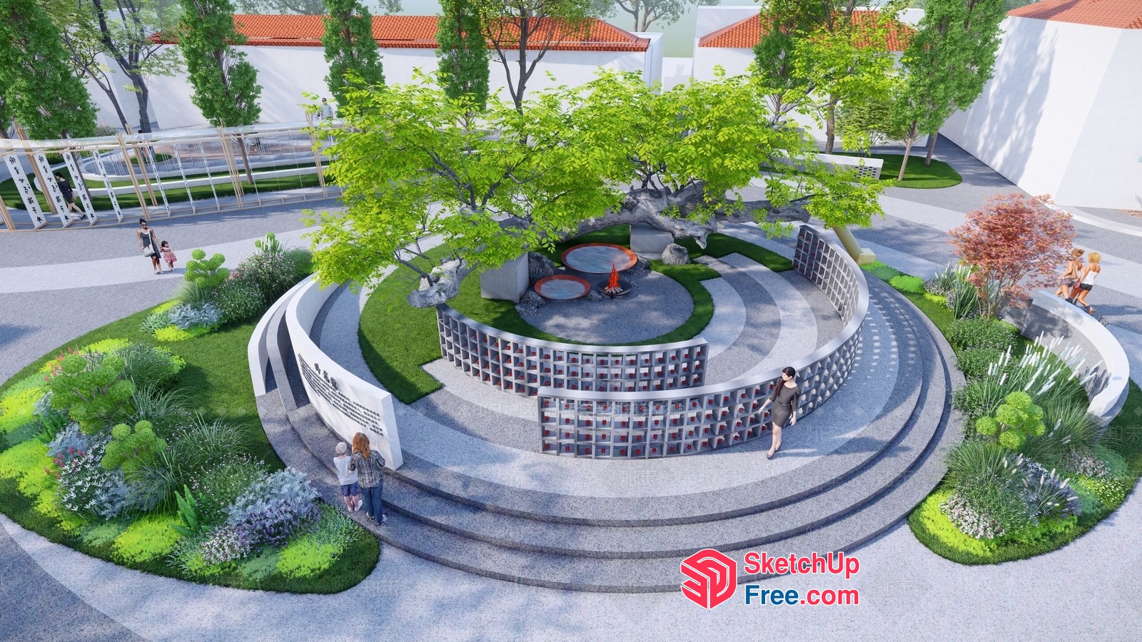 Serene Outdoor Seating Area With Tree 3D SketchUp File