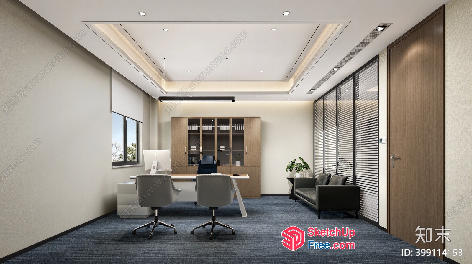 Modern Office Interior With Sleek Furniture And Lighting 3D SketchUp File