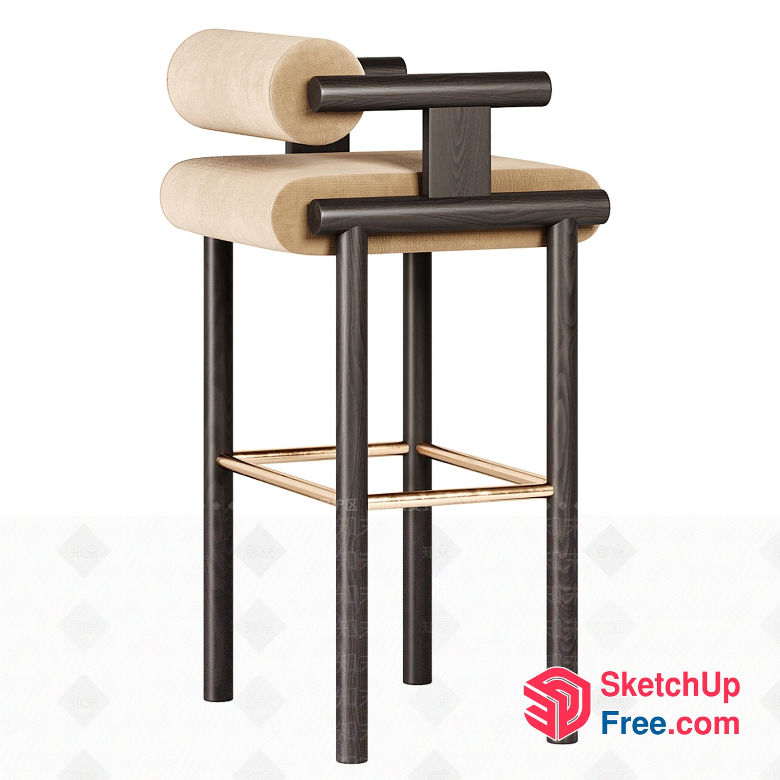 Minimalist Style Bar Stool With Creamy Style Upholstery 3D SketchUp File