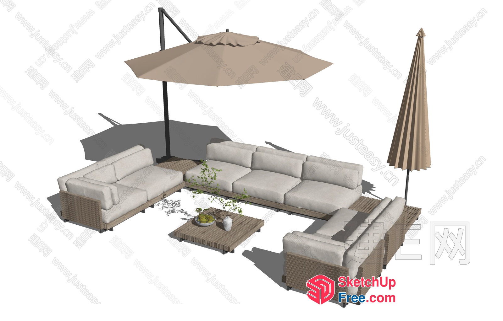 Outdoor Patio Furniture Set With Umbrellas And Tables 3D SketchUp File
