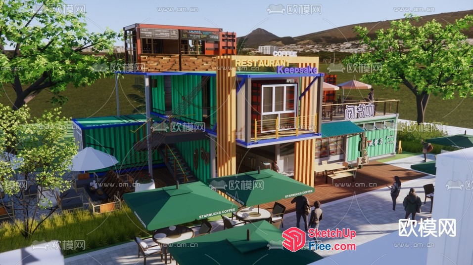Modern Shipping Container Cafe 3D SketchUp File