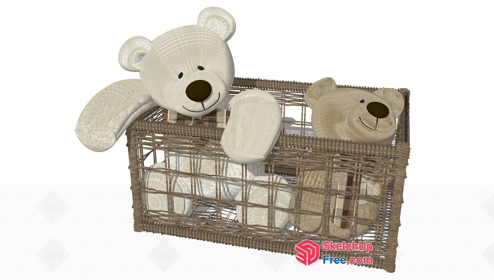 Rattan Storage Basket With Teddy Bear Decor 3D SketchUp File