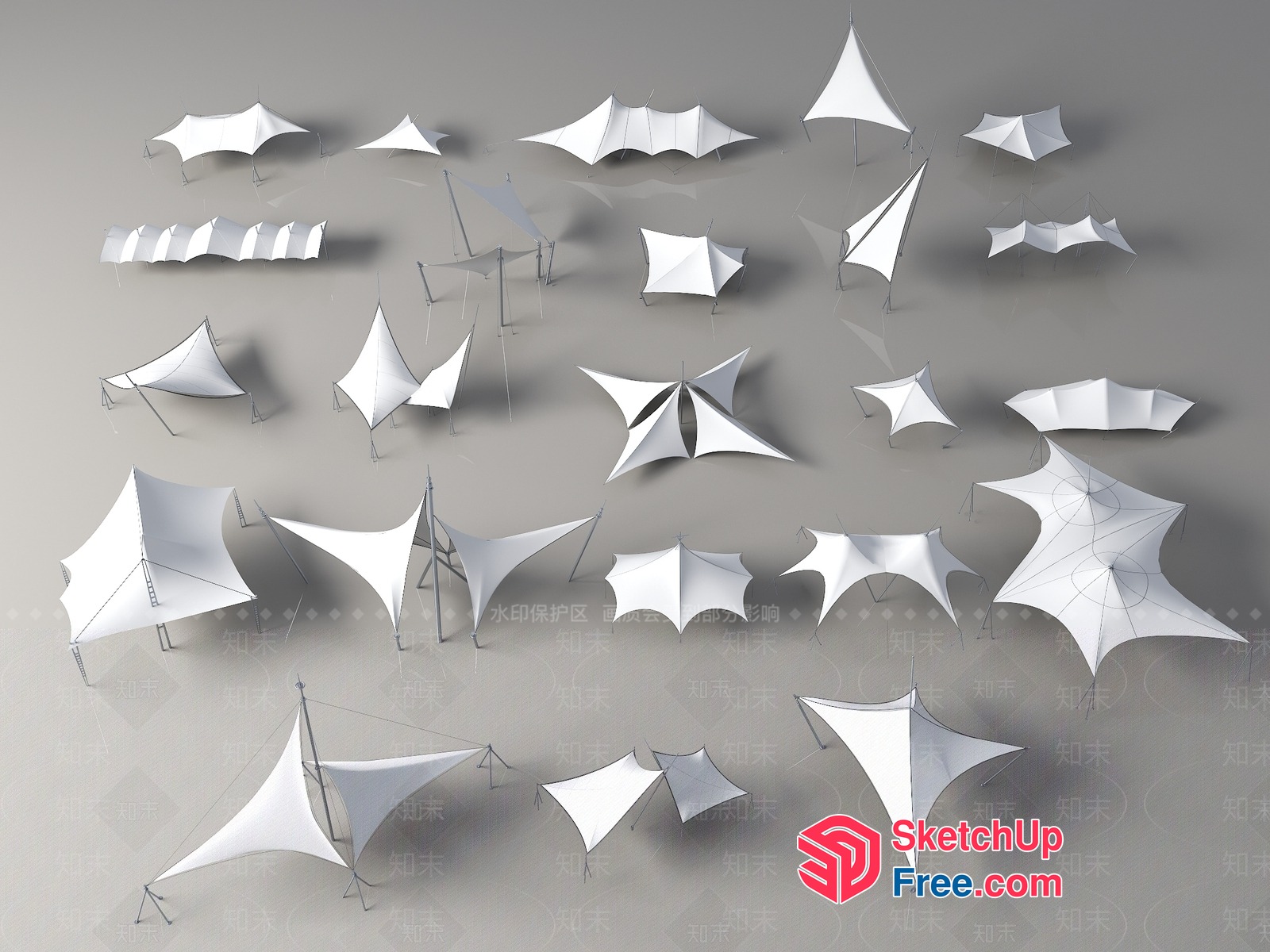 White Fabric Tent Collection 3D SketchUp File