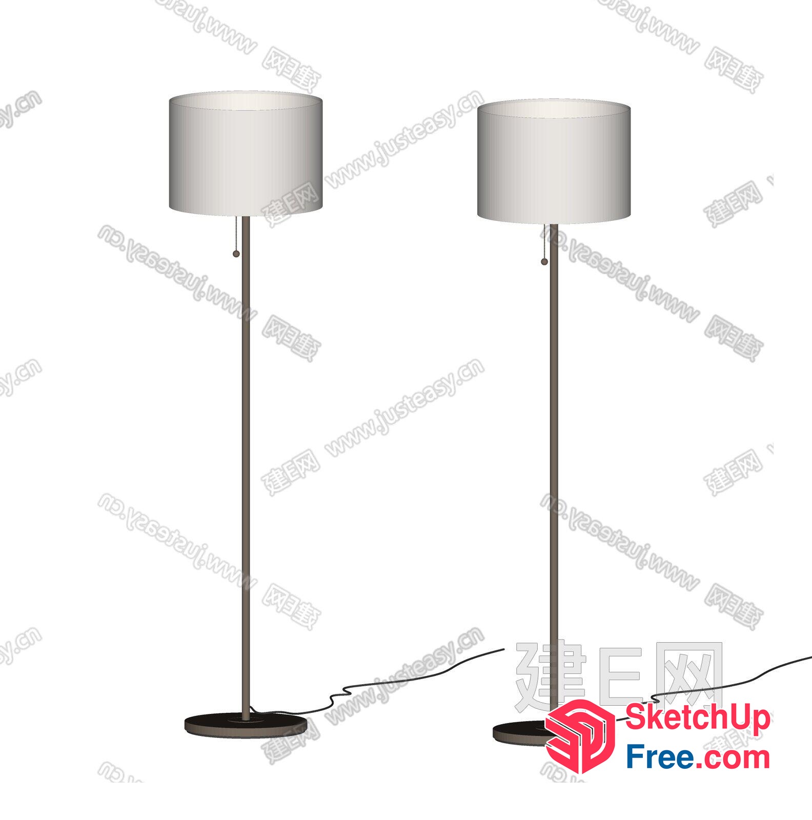 Two Tall Standing Lamps With White Shades 3D SketchUp File