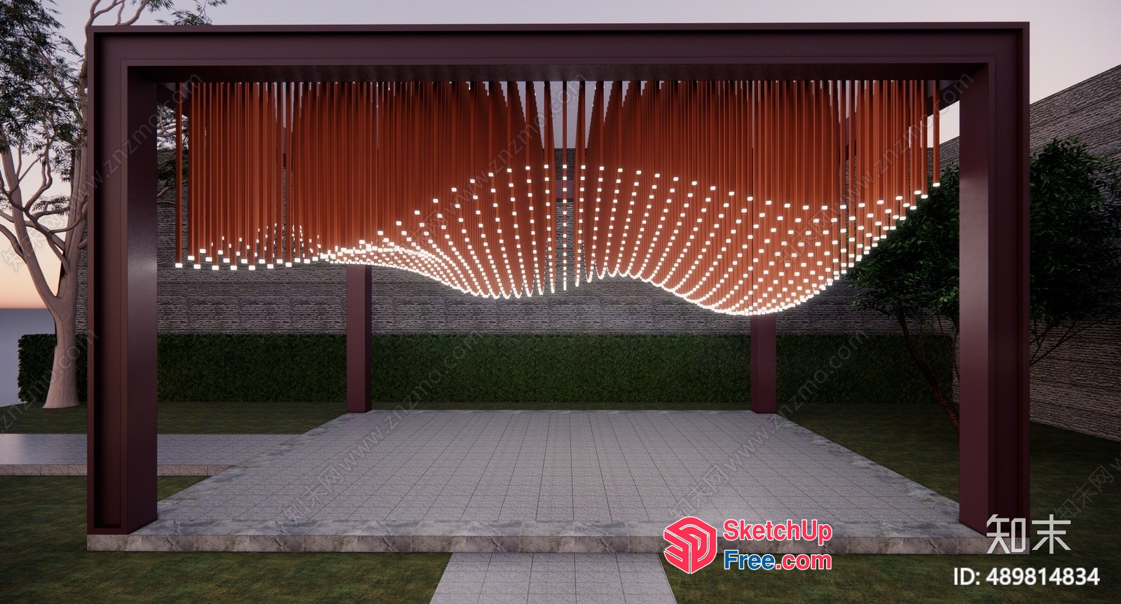Luxurious Outdoor Pavilion With Elegant Chandelier 3D SketchUp File