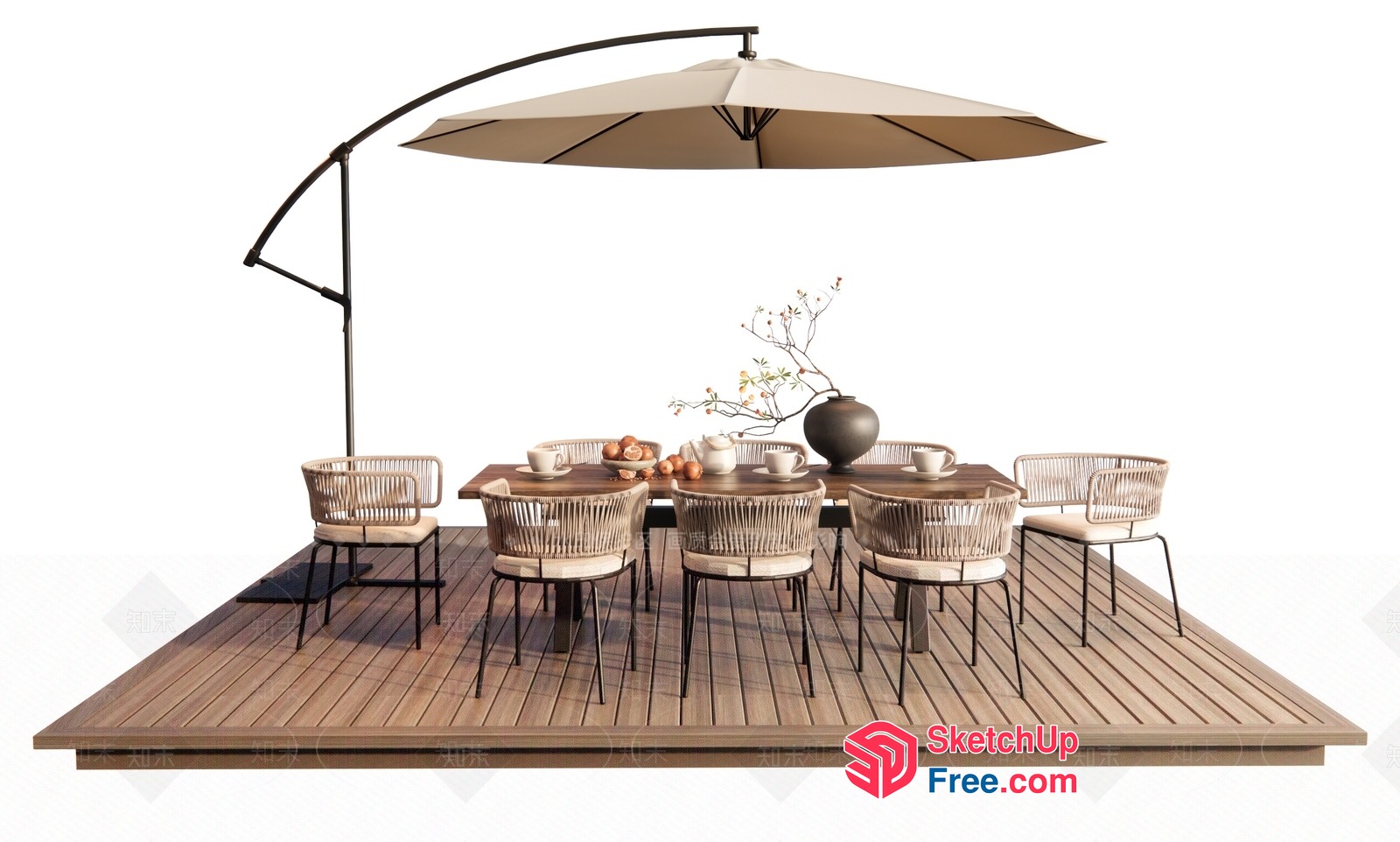 Outdoor Dining Table Set With Umbrella And Chairs 3D SketchUp File