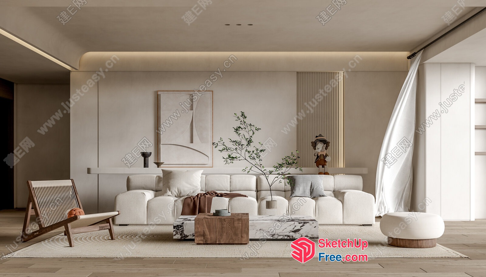 Minimalist Japanese Style Living Room With Neutral Colors And Natural Elements 3D SketchUp File