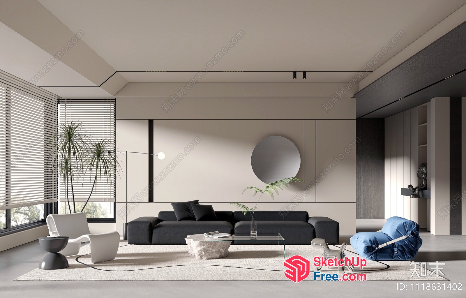 Minimalist Living Room With Modern Furniture And Natural Light 3D SketchUp File