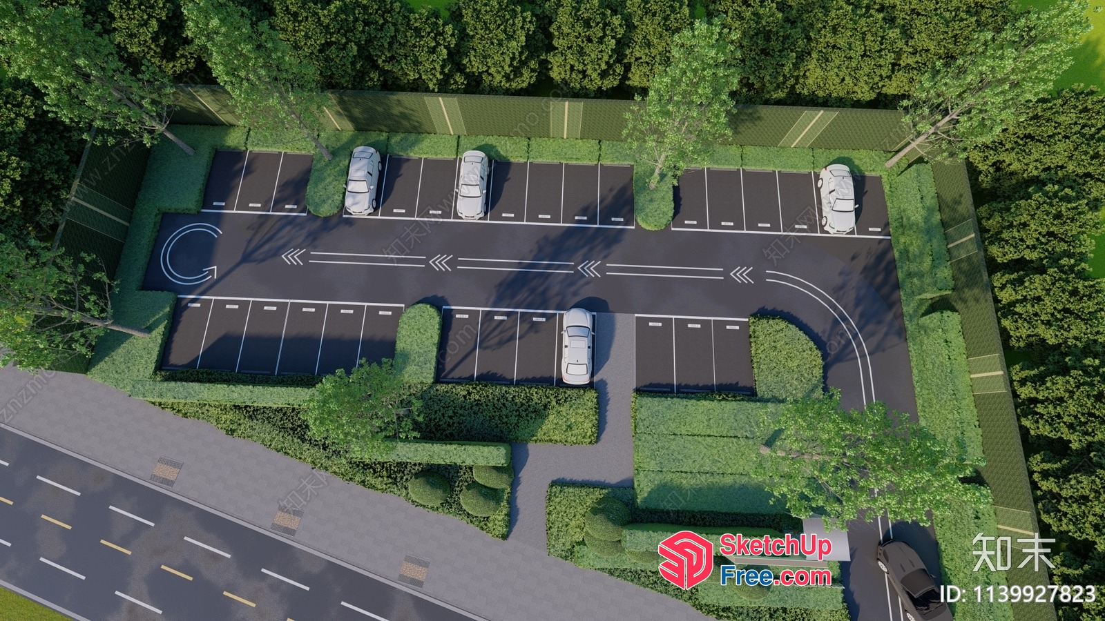 Aerial View Of A Parking Lot With Cars And Trees 3D SketchUp File