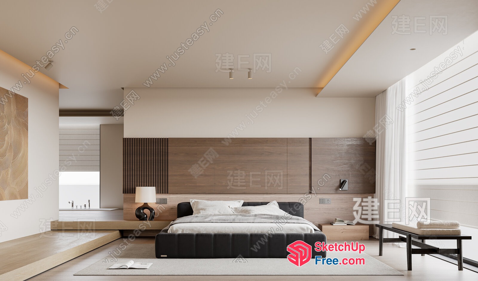 Modern Minimalist Bedroom With Sleek Furniture And Natural Wood Accents 3D SketchUp File