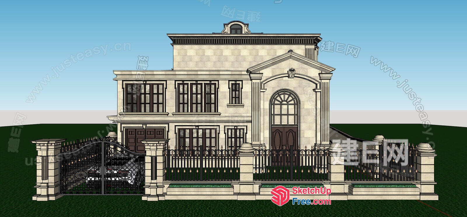 Elegant European Style Villa Exterior Design 3D SketchUp File