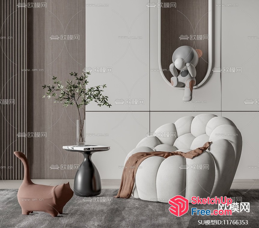 Cozy Modern Living Room With Plush White Sofa And Decorative Elements 3D SketchUp File