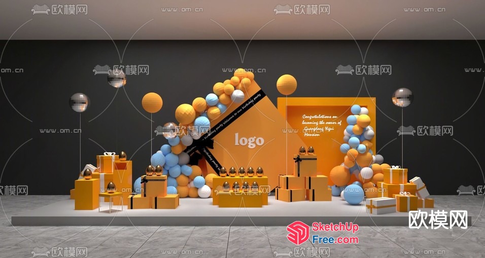 Yellow And Blue Gift Box Display 3D SketchUp File