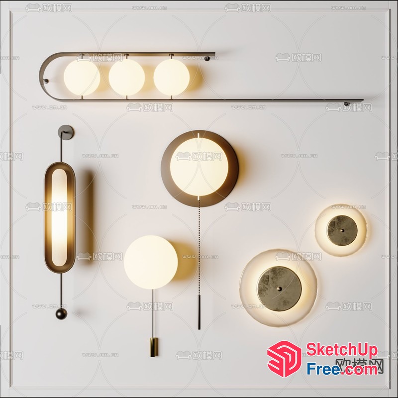 Modern Minimalist Wall Light Fixture Collection 3D SketchUp File