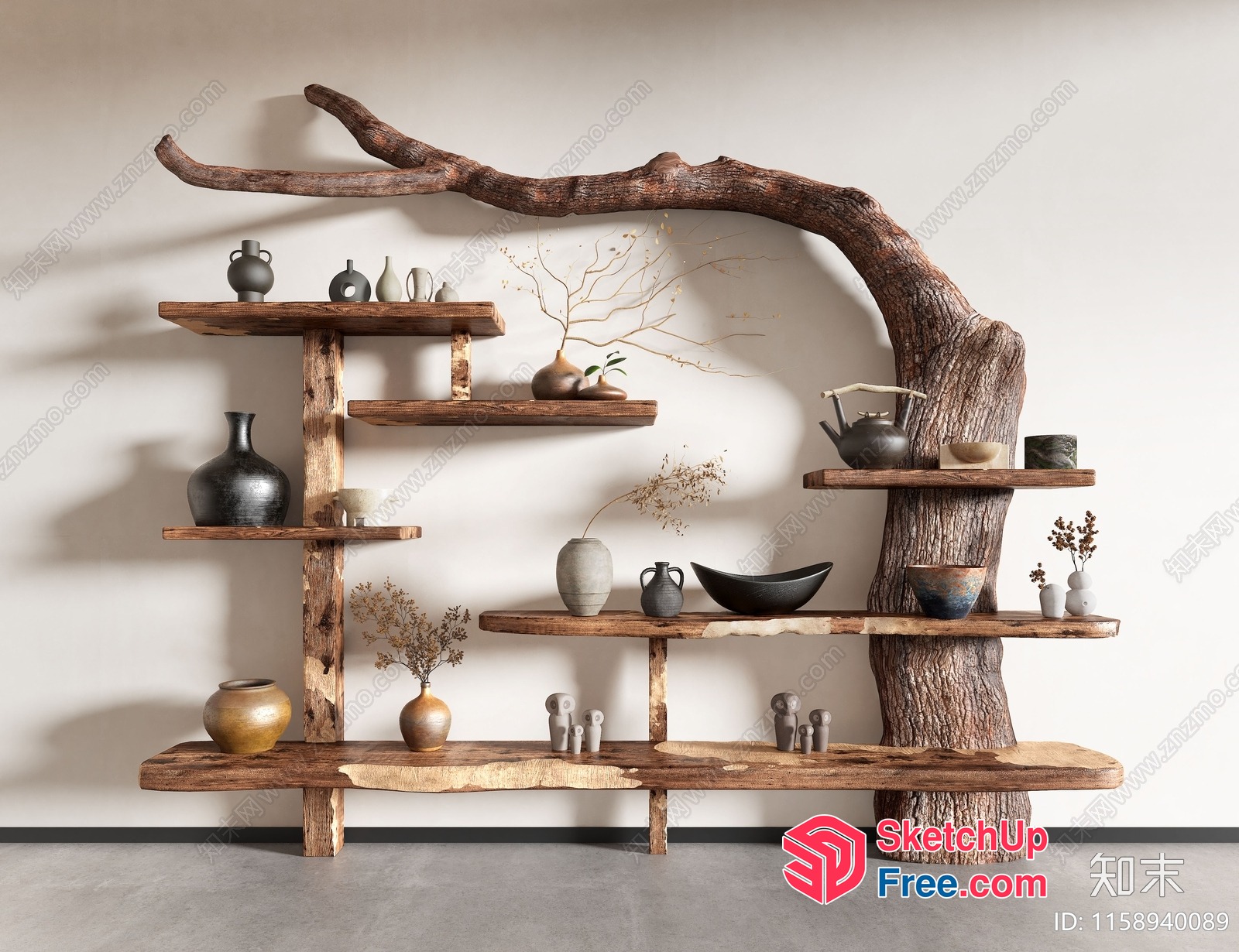 Rustic Tree Branch Shelf Unit 3D SketchUp File