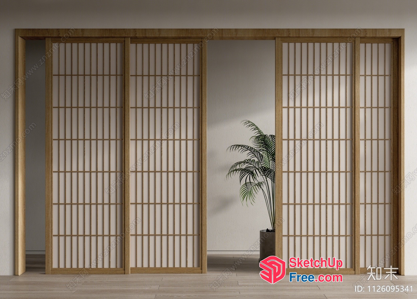 Partition Screen With Wood Frame And Slatted Panels 3D SketchUp File