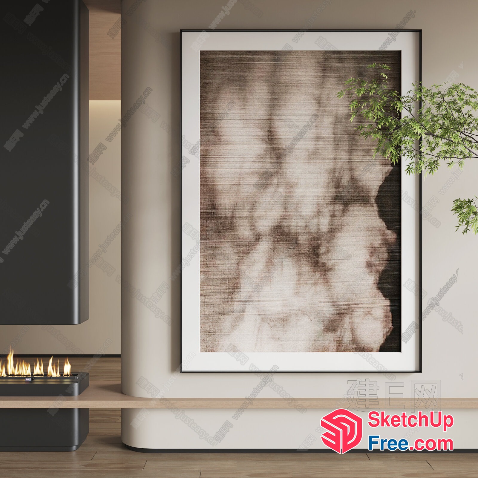 Modern Minimalist Interior With Fireplace And Artwork 3D SketchUp File