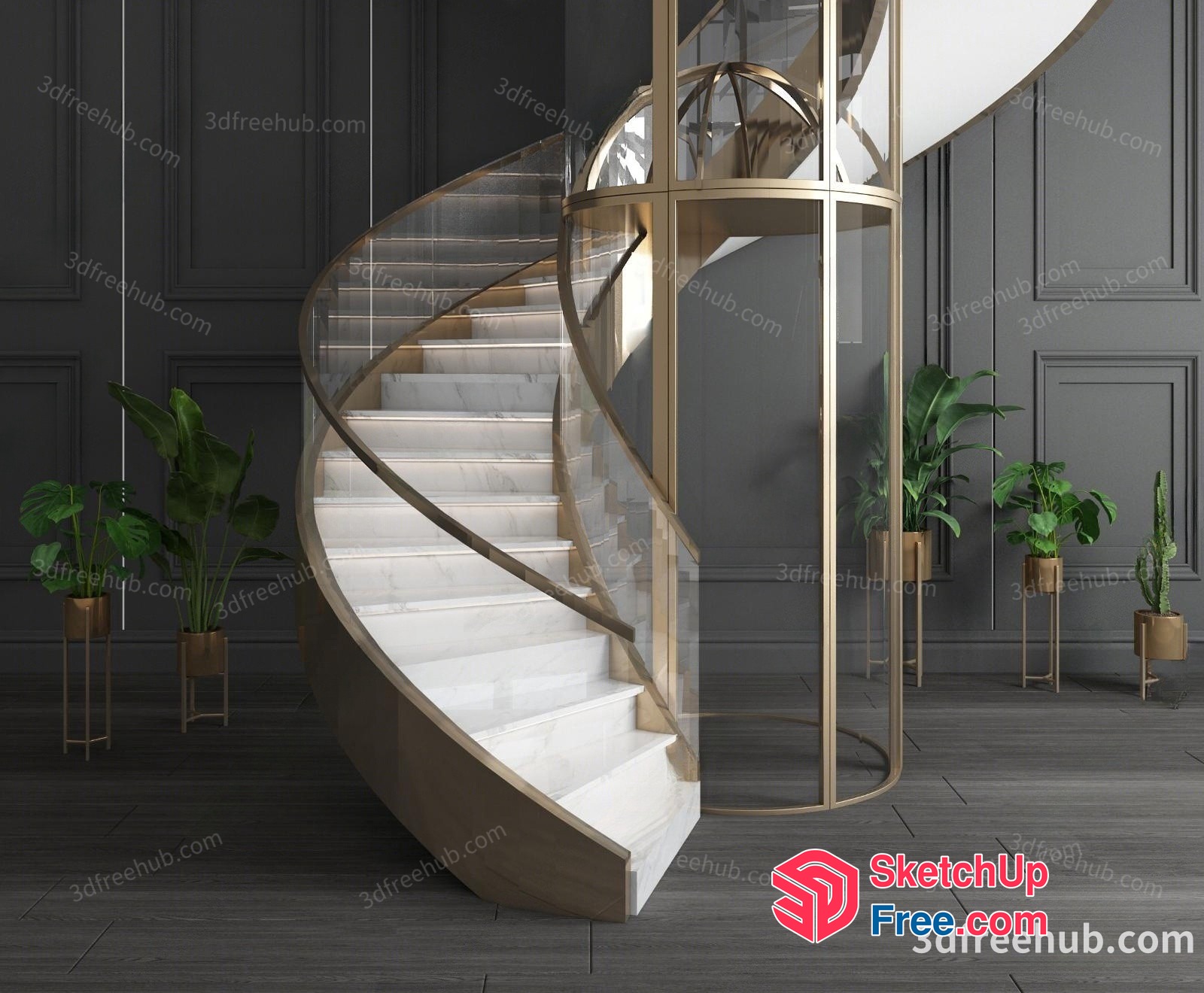 Elegant Spiral Staircase In Modern Luxury Setting 3D SketchUp File