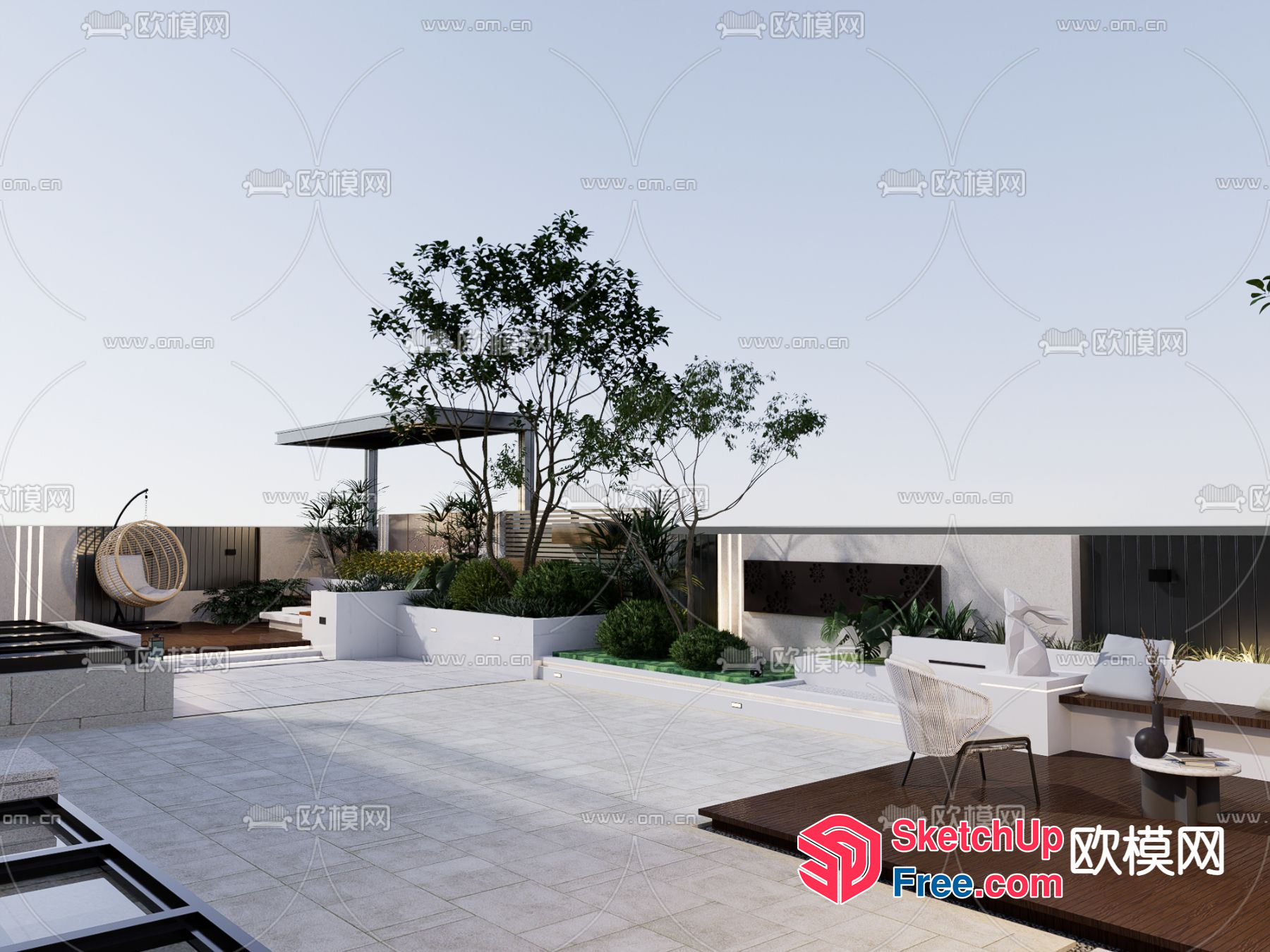 Modern Outdoor Living Space With Lush Greenery 3D SketchUp File