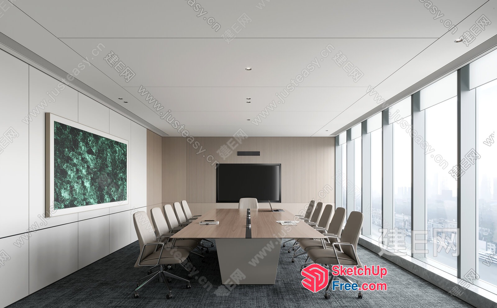 Modern Conference Room With Large Table And Chairs 3D SketchUp File