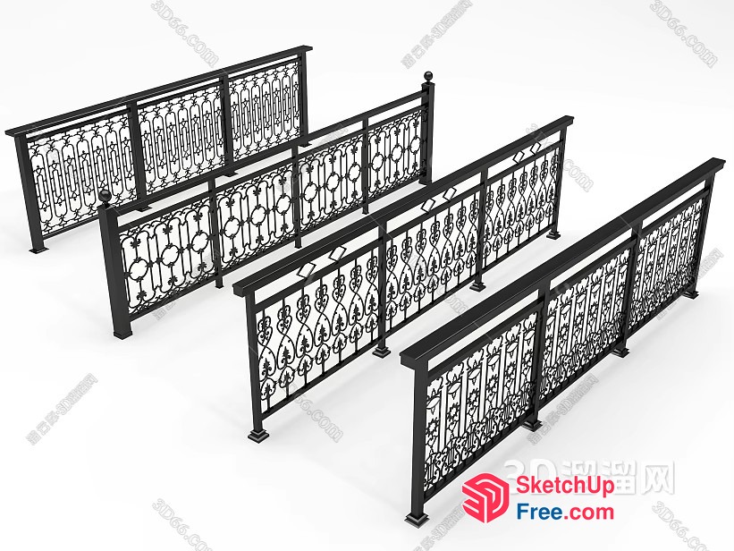 Ornate Black Metal Railing With Decorative Panels 3D SketchUp File