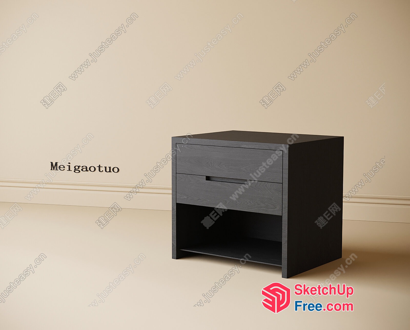 Modern Minimalist Bedside Table With Drawer And Shelf 3D SketchUp File