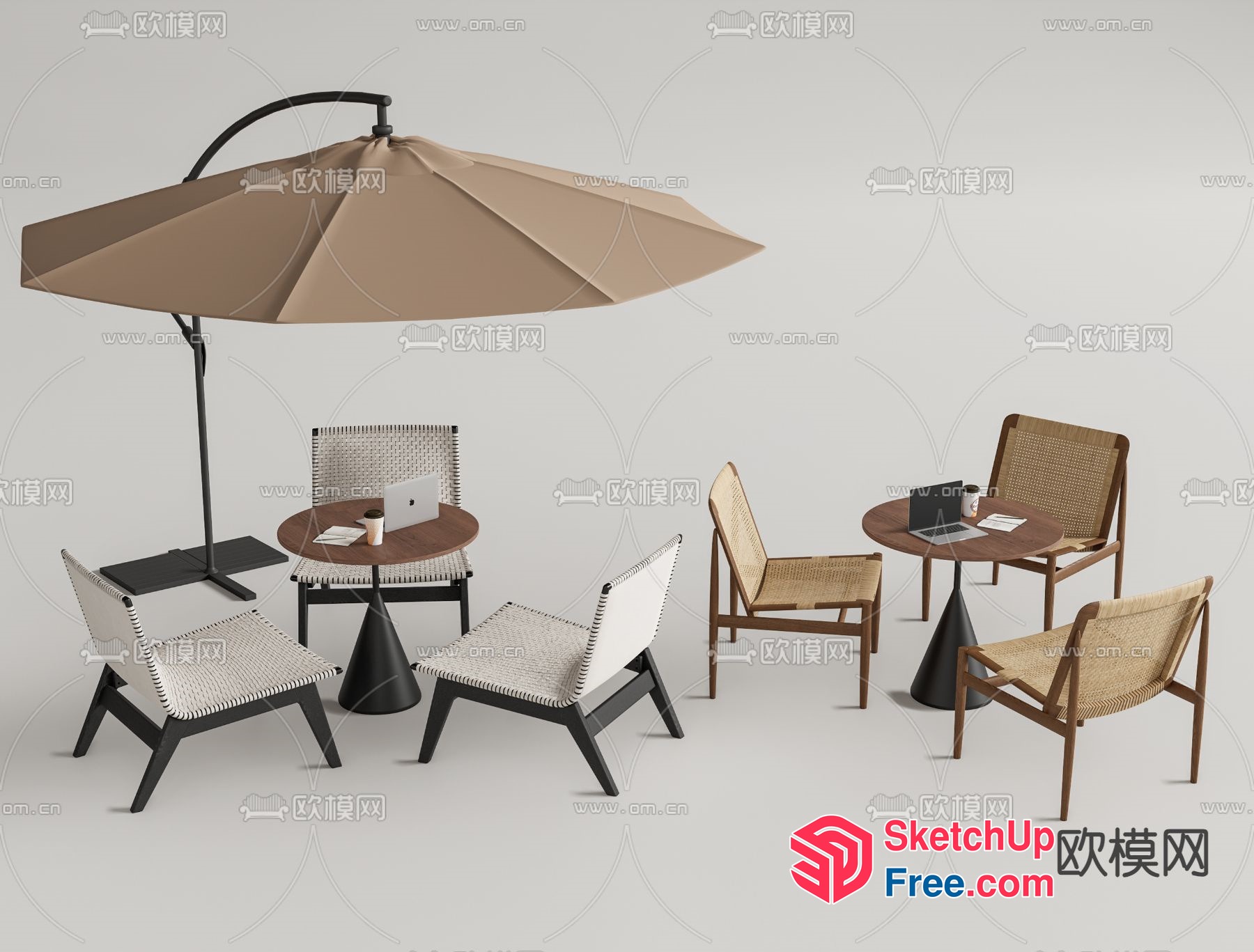 Outdoor Furniture Set With Umbrella 3D SketchUp File
